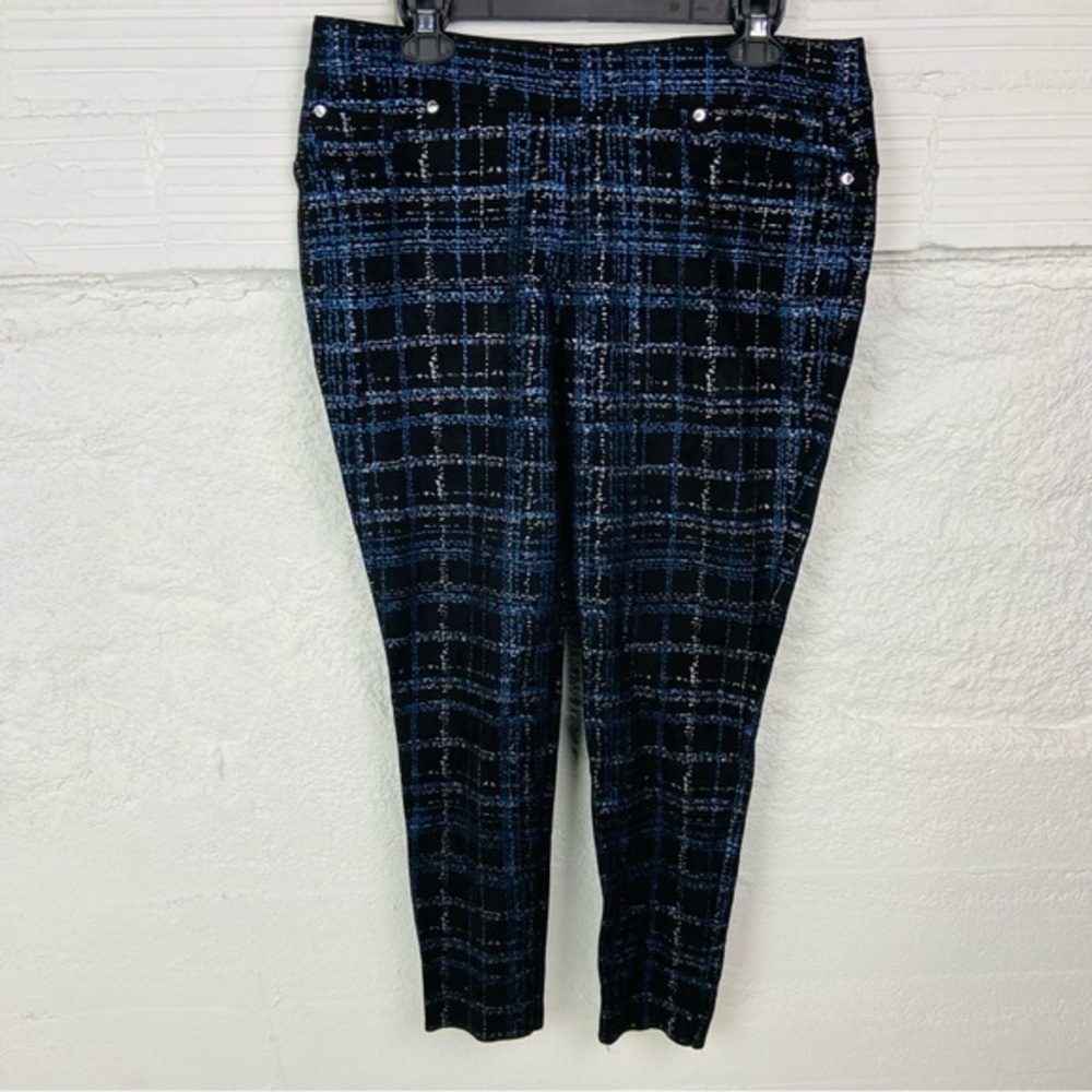 Luxe Slims Black and Blue plaid stretch jegging collant Jean size large